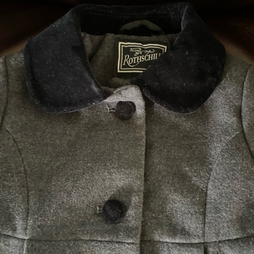 Rothschild Gray Faux Wool Black Velvet Trim Back Bow Adorable Peacoat 2T - Picture 7 of 16